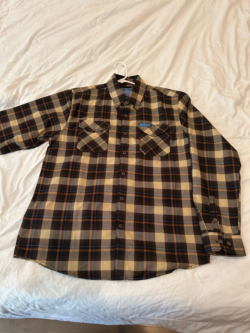 DIXXON Warfighter Men's Plaid Button-Down Shirt in Brown, Tan and Blue